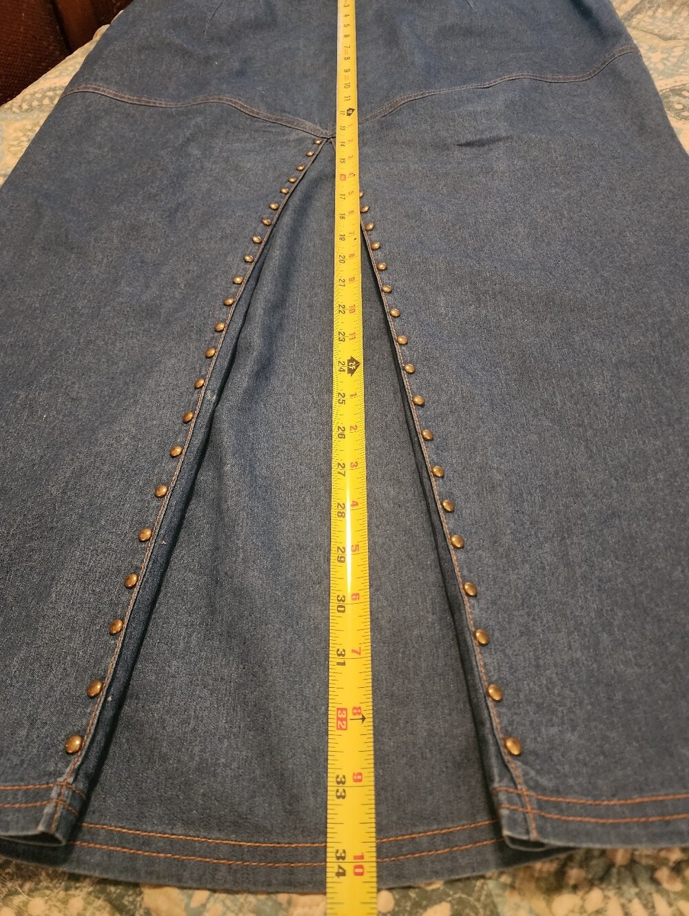 Festival Mermaid Folk Boho Maxi Skirt with Studded Insert- Blue - Picture 9 of 10